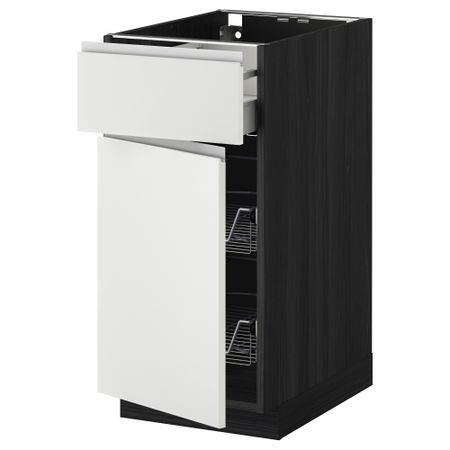 Напольный шкаф с проволочной корзиной, ящиком, дверью МЕТОД / МАКСИМЕРА, черный, Нодста белый