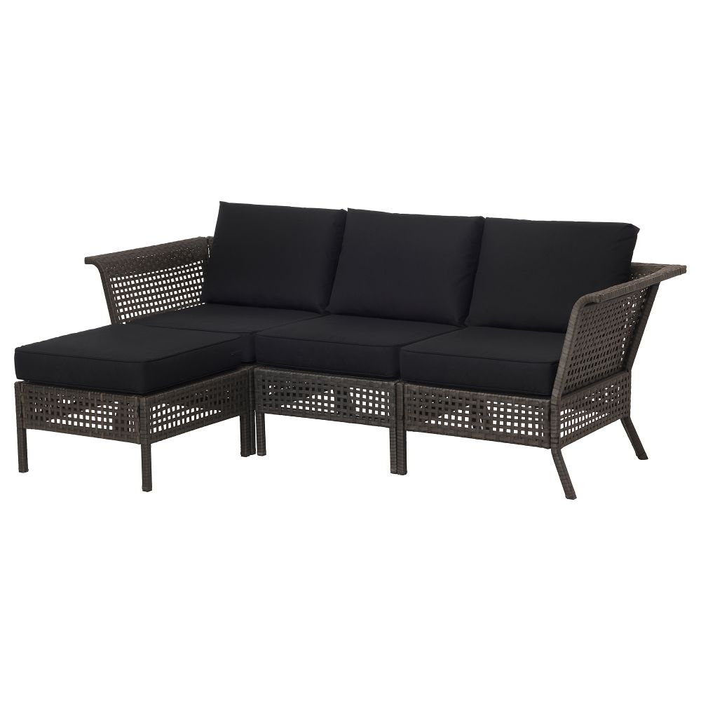 3-местный диван + табурет для ног, садовый КУНГСХОЛЬМЕН, черно-коричневый, Кунгсэ черный - схема-чертеж с размерами