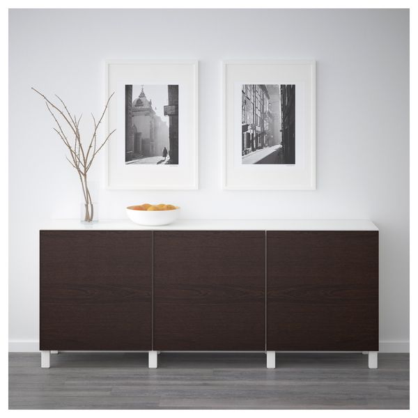 Комбинация для хранения с дверцами БЕСТО, белый, Инвикен черно-коричневый (180x40x74 см) - схема-чертеж с размерами