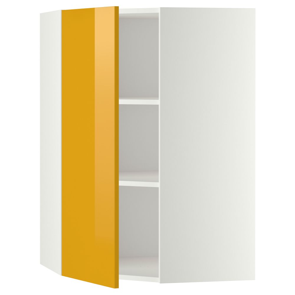 Угловой навесной шкаф с полками МЕТОД, белый, Ерста желтый - схема-чертеж с размерами