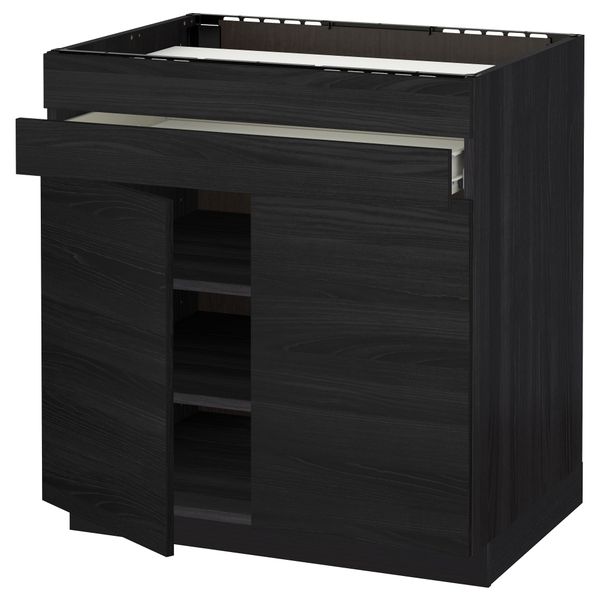 Напольный шкаф для варочной панели, 2 ящика, 2 фасада, 1 ящик МЕТОД / ФОРВАРА, черный, Тингсрид черный (80x60 см) - схема-чертеж с размерами