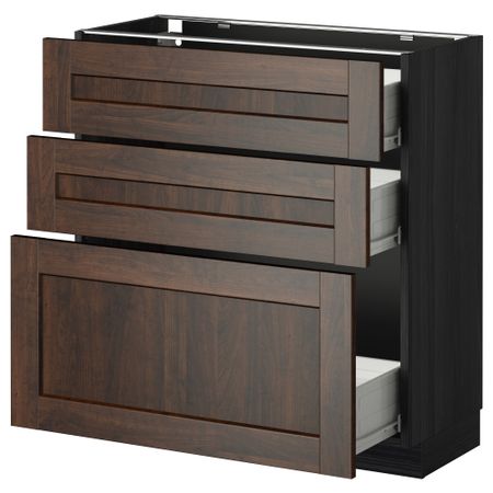 Напольный шкаф с 3 ящиками МЕТОД / ФОРВАРА, черный, Эдсерум коричневый