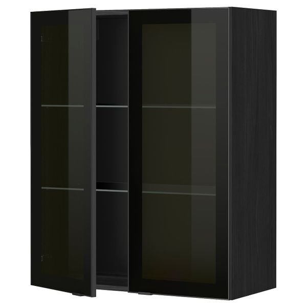 Навесной шкаф с полками, 2 стекло дв, черный/Ютис дымчатое стекло 80x100 см IKEA МЕТОД 493.306.12 - схема-чертеж с размерами