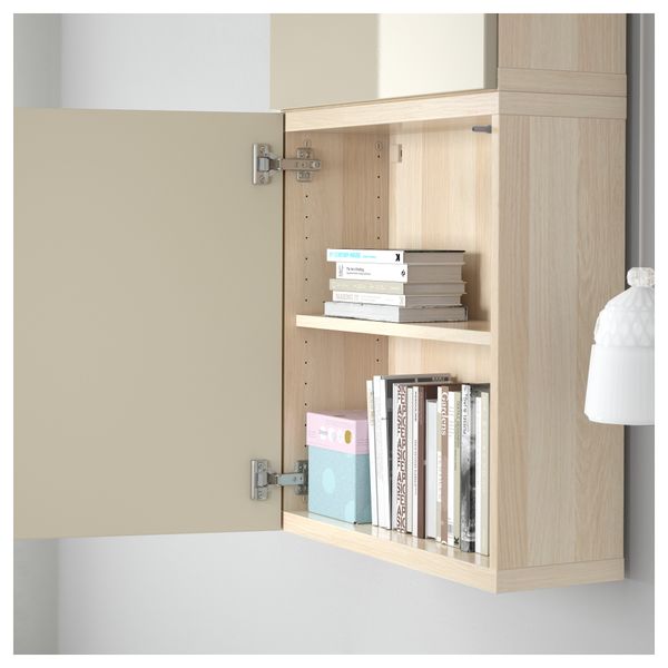 Навесной шкаф с 2 дверями БЕСТО, под беленый дуб, Сельсвикен глянцевый/бежевый (60x20x128 см) - схема-чертеж с размерами