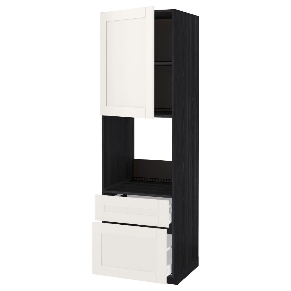 Высокий шкаф для духовки + дверь, 2 ящика МЕТОД / МАКСИМЕРА, черный, Сэведаль белый - схема-чертеж с размерами