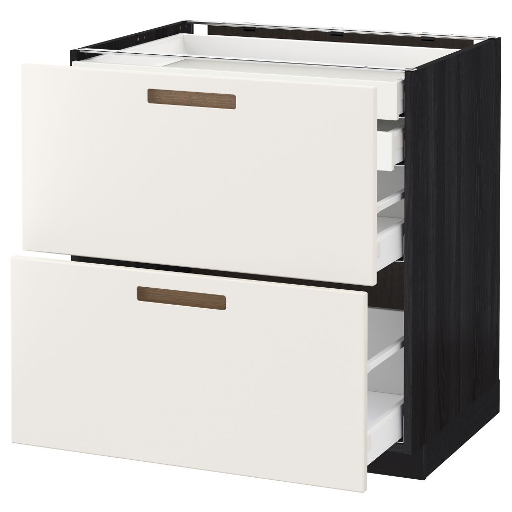 Напольный шкаф 2 фронтальные панели, 2 нижних, 1 средний, 1 высокий ящик МЕТОД / МАКСИМЕРА, черный, Мэрста белый - схема-чертеж с размерами