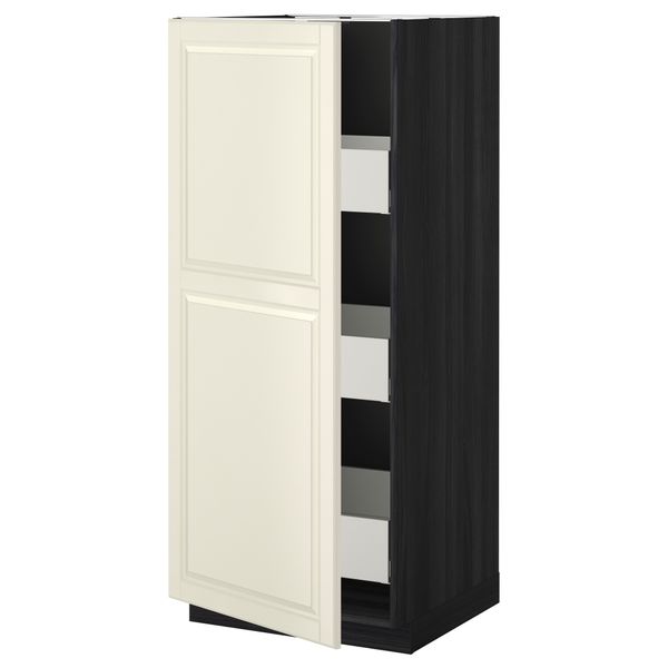 Высокий шкаф с ящиками МЕТОД / МАКСИМЕРА, черный, Будбин белый с оттенком - фото 1