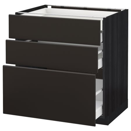 Напольный шкаф 3 фронтальные панели, 2 низких, 1 средний, 1 встроенный ящ, черный/Кунгсбакка антрацит 80x60 см IKEA МЕТОД /