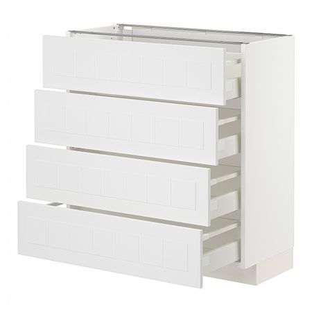 Напольный шкаф 4 фасада/4 ящика, белый/Стенсунд белый 80x37 см IKEA METOD МЕТОД / MAXIMERA МАКСИМЕРА 094.097.06