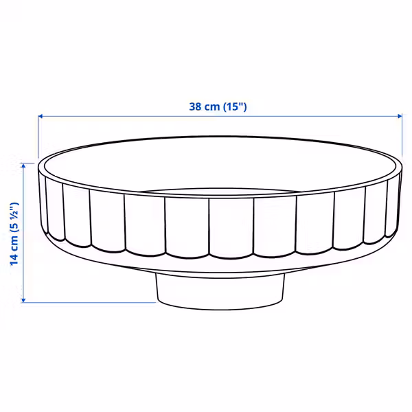 LERSJÖN Накладная раковина с сифоном - белый 38x14 см - схема-чертеж с размерами