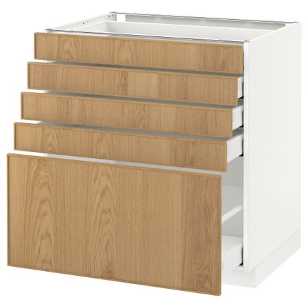 Напольный шкаф с 5 ящиками МЕТОД / МАКСИМЕРА, белый, Экестад дуб