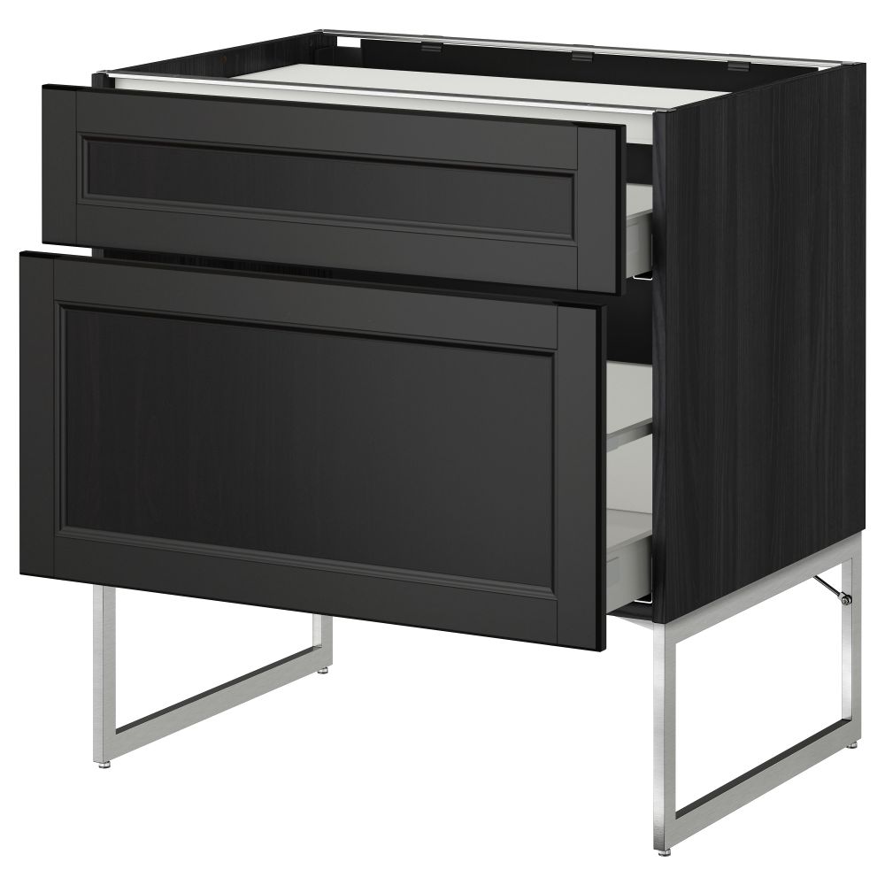 Напольный шкаф, 2 фронтальных панели, 3 ящика МЕТОД / МАКСИМЕРА, черный, Лаксарби черно-коричневый - схема-чертеж с размерами