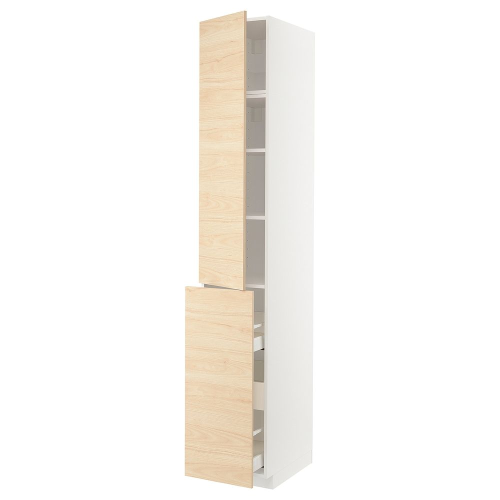Высокий шкаф, выдвижной секцией/3ящ/1дв/2плк, белый/Аскерсунд под светлый ясень 40x60x240 см IKEA METOD МЕТОД / MAXIMERA - схема-чертеж с размерами