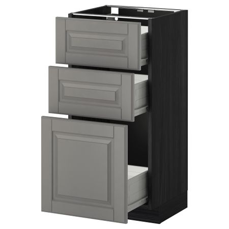 Напольный шкаф с 3 ящиками МЕТОД / ФОРВАРА, черный, Будбин серый