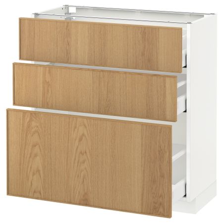 Напольный шкаф с 3 ящиками МЕТОД / МАКСИМЕРА, белый, Экестад дуб