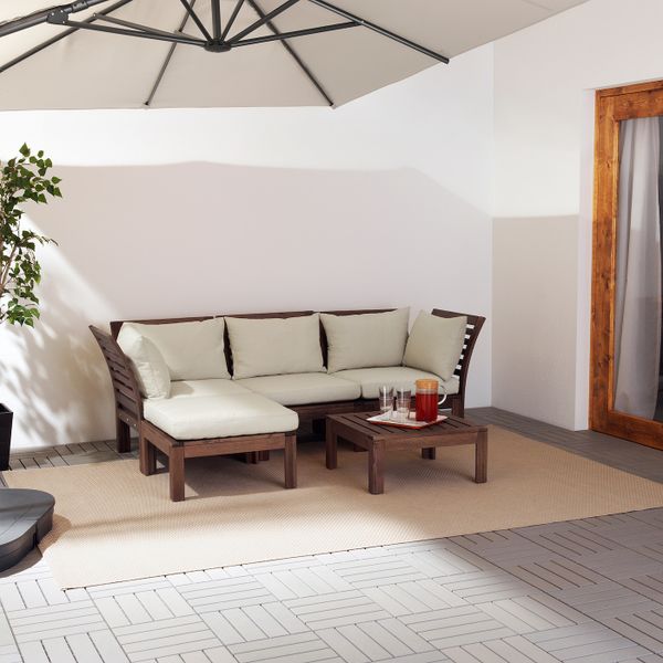 3-местный модульный диван, садовый, с табуретом для ног коричневая морилка/Холло бежевый 143/223x80x78 см IKEA ЭПЛАРО 692.288.59 - схема-чертеж с размерами