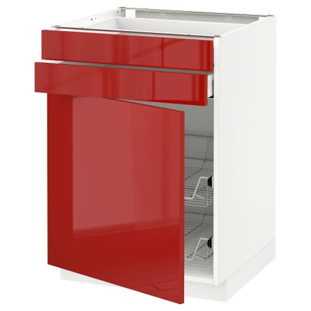 Напольный шкаф, дверца, 2 ящика, проволочных корзин МЕТОД / МАКСИМЕРА, белый, Рингульт красный