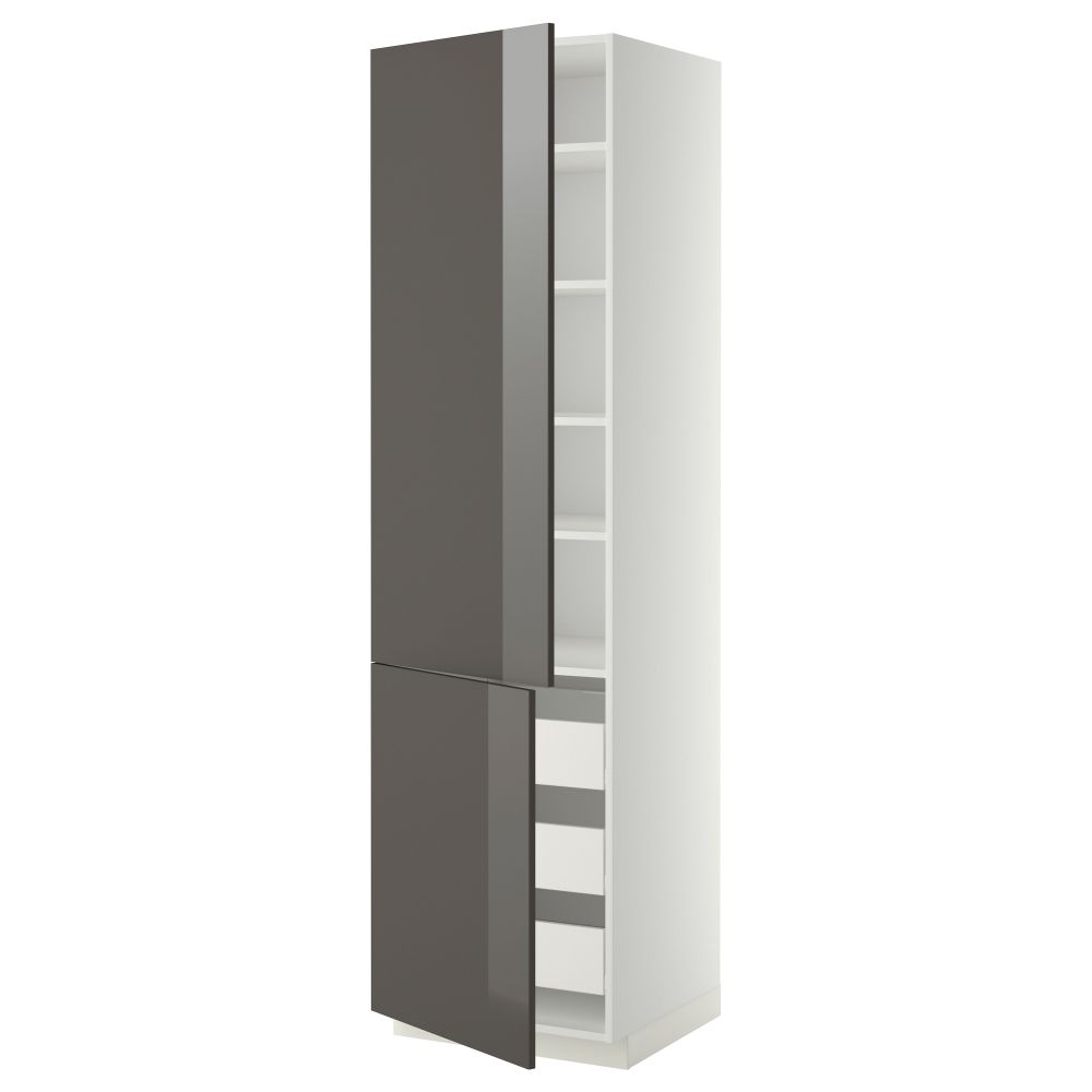 Высокий шкаф + полки, 3 ящика, 2 дверцы МЕТОД / ФОРВАРА, белый, Рингульт серый - фото 1