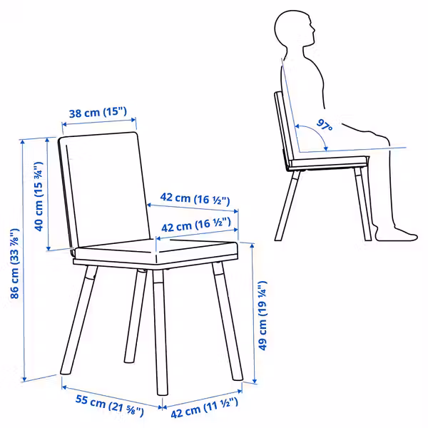 TONSTAD / TONSTAD Стол и 2 стула - схема-чертеж с размерами