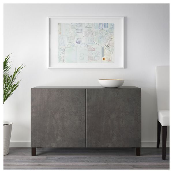 Комбинация для хранения с дверцами БЕСТО, черно-коричневый Кэлльвикен, темно-серый под бетон (120x40x74 см) - схема-чертеж с размерами