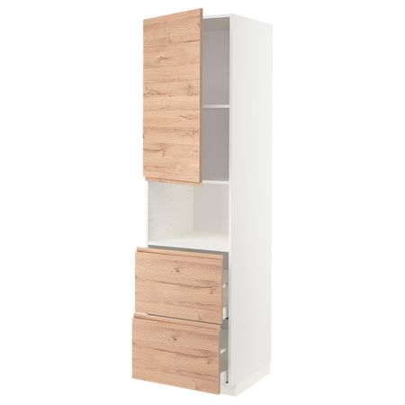 Высокий шкаф для СВЧ/дверца/2ящика, белый/Воксторп под дуб 60x60x220 см IKEA METOD МЕТОД / MAXIMERA МАКСИМЕРА 994.462.00