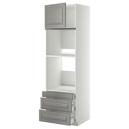 Высокий шкаф для духовки комбинированный, духовка + дверца, 3 ящика МЕТОД / МАКСИМЕРА, белый, Будбин серый