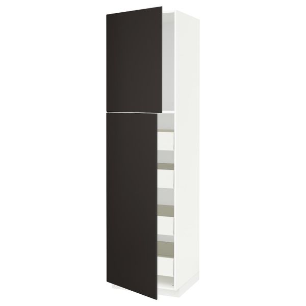 Высокий шкаф/2дверцы/4ящика, белый/Кунгсбакка антрацит 60x60x220 см IKEA МЕТОД / ФОРВАРА 993.590.90 - фото 1