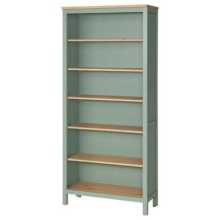 HEMNES Стеллаж - серо-зеленый/светло-коричневая морилка 90x197 см