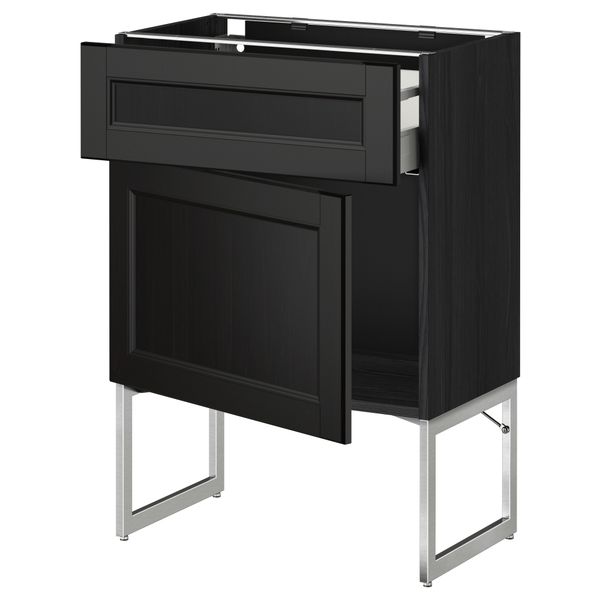 Напольный шкаф с ящиком, дверью МЕТОД / МАКСИМЕРА, черный, Лаксарби черно-коричневый - схема-чертеж с размерами