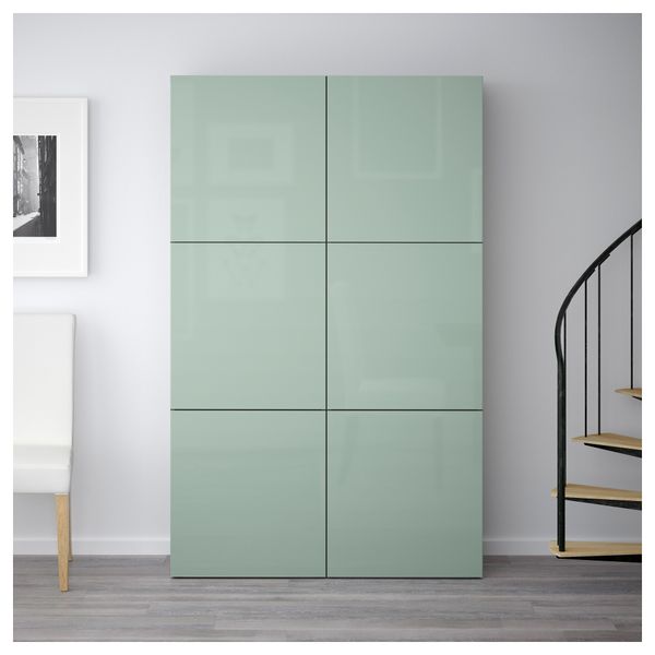 Комбинация для хранения с дверцами БЕСТО, черно-коричневый, Сельсвикен глянцевый/серо-зеленый светлый (120x40x192 см) - фото 2