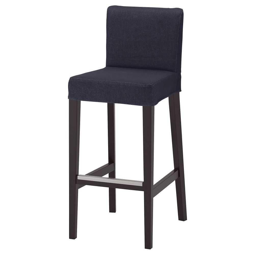 Стул барный ХЕНРИКСДАЛЬ, коричнево-чёрный, Ванста темно-синий (74 см) - фото 1