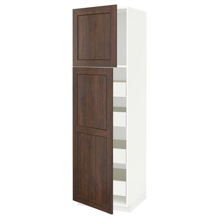 Высокий шкаф/2дверцы/4ящика, белый/Эдсерум коричневый 60x60x200 см IKEA МЕТОД / ФОРВАРА 893.592.36