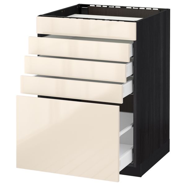 Напольный шкаф для варочной панели, 5 фасадов, 4 ящиков МЕТОД / МАКСИМЕРА, черный, Рингульт кремовый - схема-чертеж с размерами