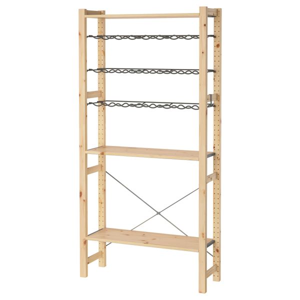 1 секция, полки/полки для/бутылок ИВАР, сосна, серый (89x30x179 см) - фото 2