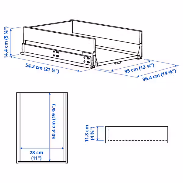 KNIVSHULT Ящик, средний - темно-серый 40x60 см - схема-чертеж с размерами