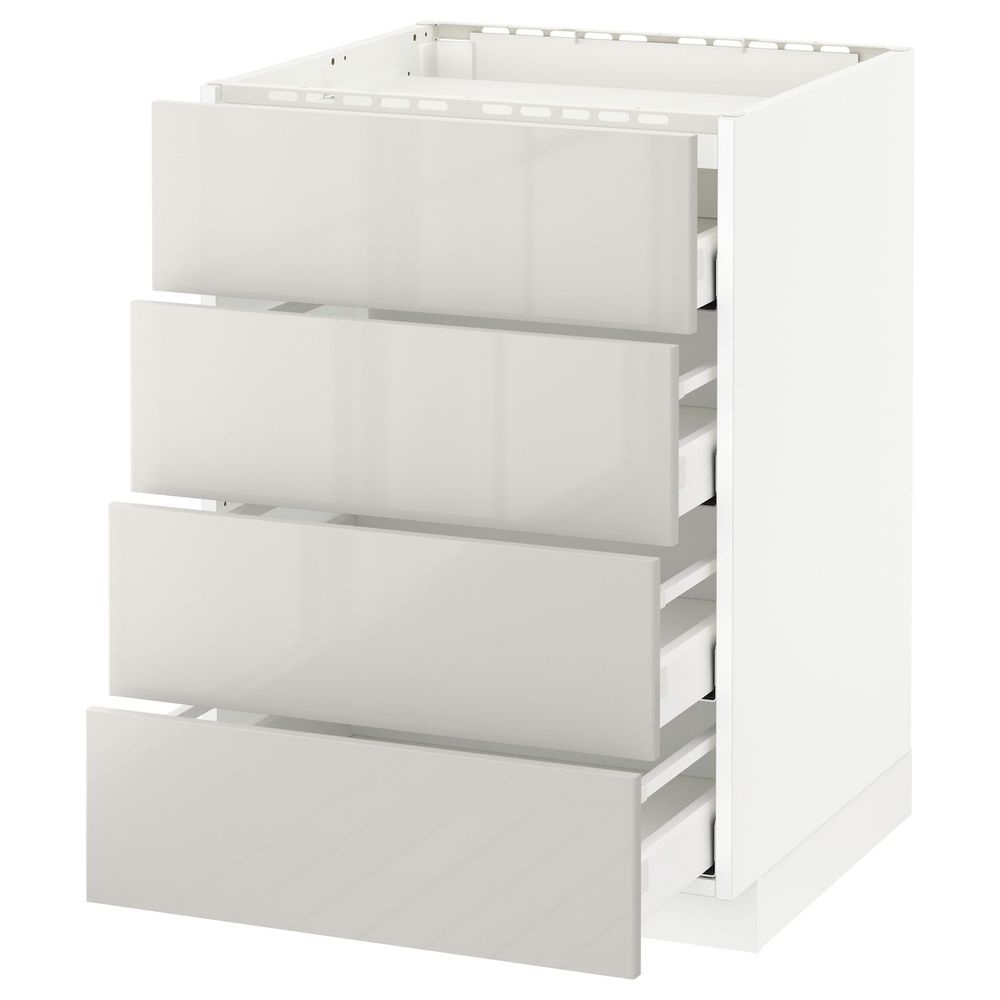 Напольный шкаф, 4 фронтальных панели/4ящика, белый/Рингульт светло-серый 60x60 см IKEA METOD МЕТОД / MAXIMERA МАКСИМЕРА - схема-чертеж с размерами