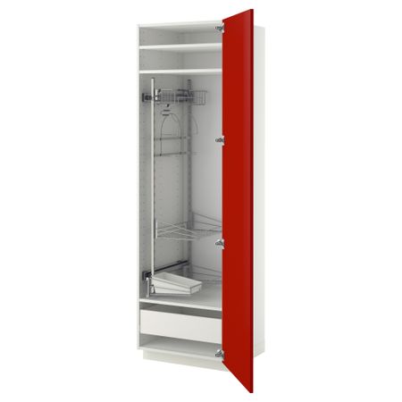 Высокий шкаф с отделением для аксессуаров, для уборки МЕТОД / ФОРВАРА, белый, Рингульт красный