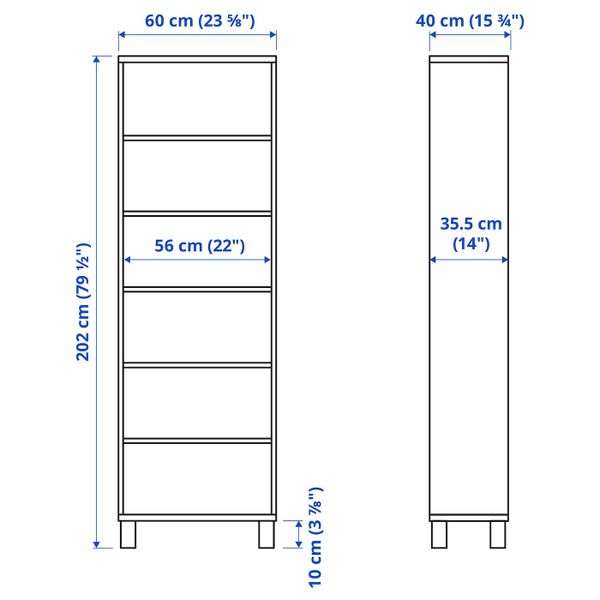 Шкаф, под беленый дуб 60x40x202 см IKEA BESTÅ БЕСТО 193.078.25 - схема-чертеж с размерами