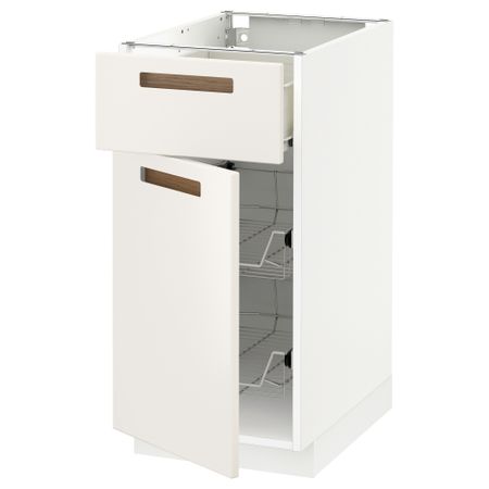 Напольный шкаф с проволочной корзиной, ящиком, дверью МЕТОД / ФОРВАРА, белый, Мэрста белый