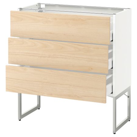 Напольный шкаф 3 фронтальные панели, 3 средних ящика МЕТОД / МАКСИМЕРА, белый, Аскерсунд под светлый ясень ясень