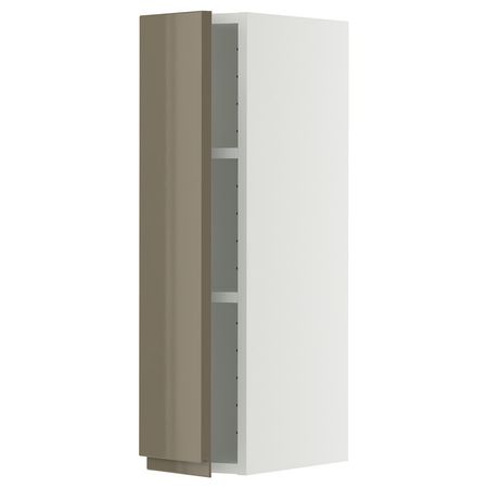 METOD Навесной шкаф с полками - белый/Voxtorp глянцевый темный серо-коричневый 20x80 см