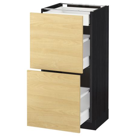 Напольный шкаф, 2 фасада, 3 ящика МЕТОД / МАКСИМЕРА, черный, Тингсрид береза