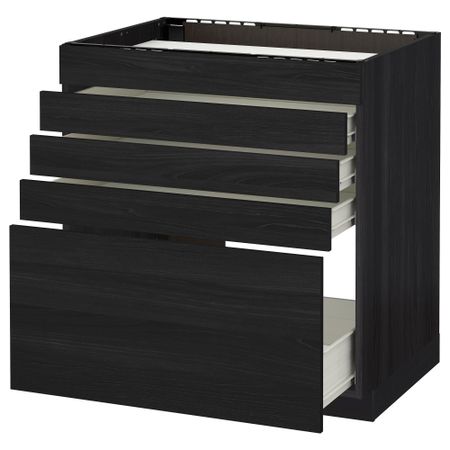 Напольный шкаф для варочной панели, 5 фасадов, 4 ящиков МЕТОД / ФОРВАРА, черный, Тингсрид черный