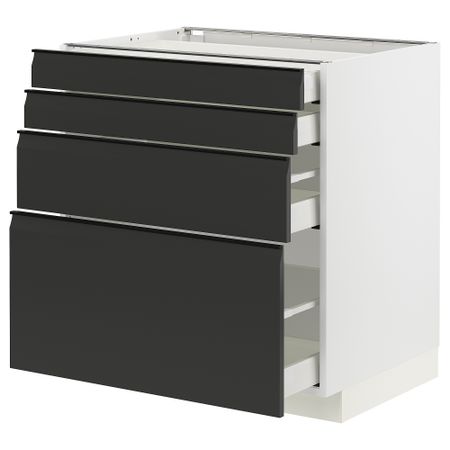 Напольный шкаф 4 фасада,4 ящика, белый, Upplöv матовый антрацит, 80x60 см IKEA METOD МЕТОД, MAXIMERA МАКСИМЕРА 094.933.47