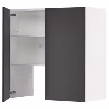 METOD Навесной шкаф д/вытяжки/полка/дверь - белый/Nickebo матовый антрацит 80x80 см