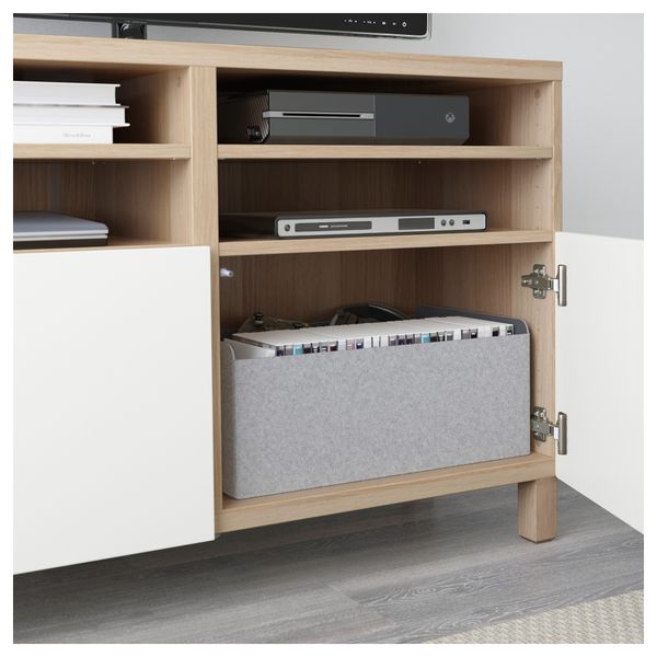 Тумба под ТВ, с дверцами БЕСТО, под беленый дуб, Лаппвикен белый (120x40x74 см) - фото 3