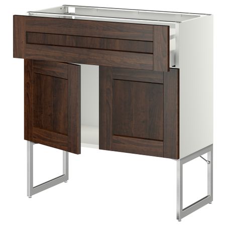 Напольный шкаф, полки, ящик, 2 двери МЕТОД / МАКСИМЕРА, белый, Эдсерум коричневый