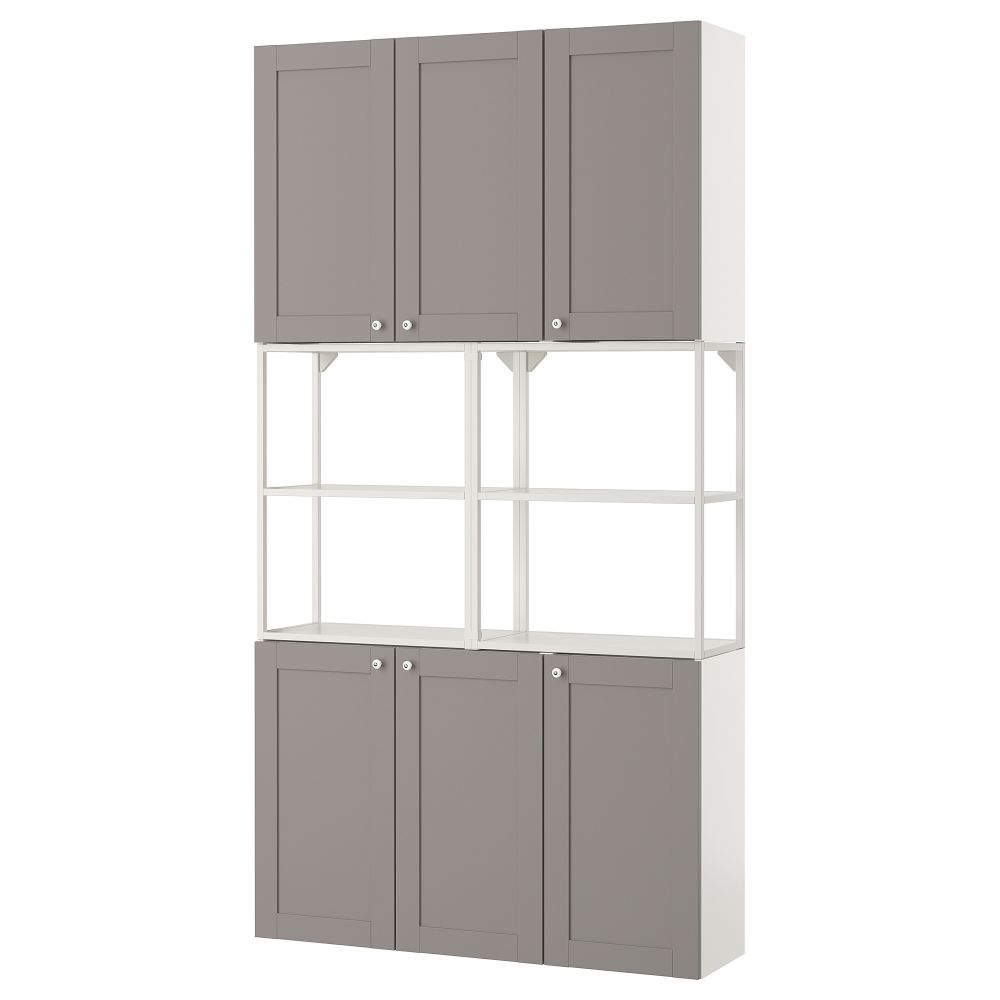 Комбинация для хранения, 120x32x225 см, белый, серый каркас IKEA BEGIVENHET БЕГИВЕНХЕТ 694.802.38 - фото 1
