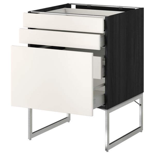Напольный шкаф 3 фронтальных панели, 2 нижних, 2 средних ящика МЕТОД / МАКСИМЕРА, черный, Веддинге белый - схема-чертеж с размерами