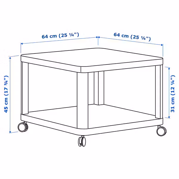 TINGBY Стол приставной на колесиках - белый 64x64 см - фото 6